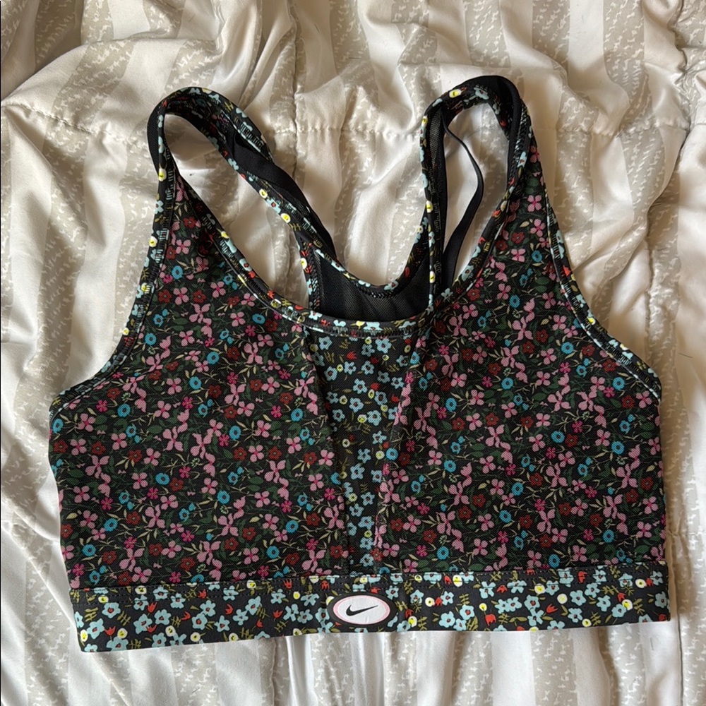 Nike Black and Pink Sports Bra with Racerback